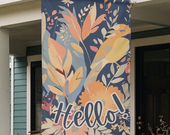 ¡Hola! Banner para jardín y casa, regalo de inauguración de la casa, bienvenida a un nuevo hogar, regalo para amantes de la naturaleza, decoración del hogar, decoración floral, decoración de primavera para exteriores