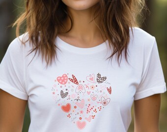 Liefde en harten dames graphic tshirt, Valentine Lover Tee, Galentine shirt, hart shirt, cadeau voor haar, shirt voor vrouwen, liefde shirt