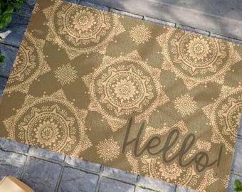Felpudo de bienvenida para exteriores de estilo bohemio, decoración bohemia, regalo de inauguración de la casa, regalo de cierre, bienvenida para nuevos propietarios, felpudo de fibra de coco, regalo para el hogar, felpudo para exteriores