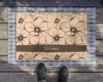 Bloemen minimalistische buitenmat, bloemencadeau, welkomstmat, housewarmingcadeau, slotcadeau, bloemdecor, cadeau natuurliefhebber, minimalistisch decor