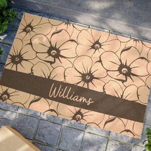 Personalized Minimalist Floral Doormat, Custom Entry Mat, Home Decor, Gifts for Her, Housewarming, Wedding Welcome Mat, Floral Welcome Sign