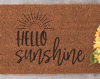 Felpudo de fibra de coco Hello Sunshine: Felpudo minimalista de bienvenida para exteriores