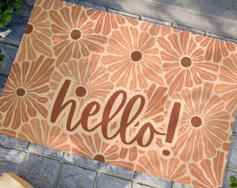 ¡Hola! Alfombra minimalista floral para exteriores, regalo floral, alfombra de bienvenida, regalo de inauguración de la casa, regalo de cierre, decoración floral, regalo de naturaleza, decoración minimalista