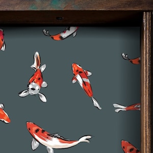 Japanese Koi Fish Drawer Liner, Peel and Stick or Paper shelf liner contact paper for drawers, Fish Contact Paper, Blue Shelf Liner