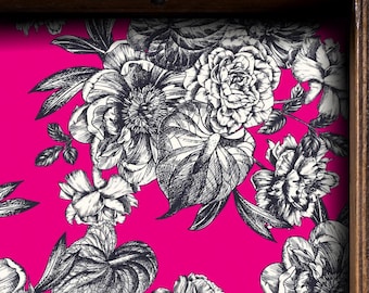 Felroze en zwart-witte bloemen ladevoering, Peel and Stick of Paper plankvoering contactpapier voor laden, botanisch contactpapier