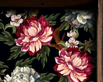Floral Dark Moody Botanical Ladevoering, Peel-and-Stick stof of papier plankvoering contactpapier voor laden, bloemen vintage contactpapier
