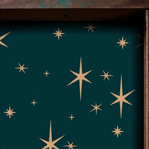 MCM Retro Sterren Ladebekleding, Zelfklevend of Papieren plankbekleding voor lades, Vintage Plakfolie, Marineblauwe MCM plakfolie