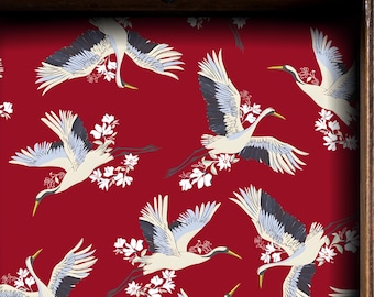 Rode kraanvogel chinoiserie ladevoering, Peel and Stick of Paper plank voering contactpapier voor laden, vintage chinoiserie contactpapier