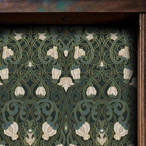 Dark Green Floral Art Nouveau Drawer Liner, Peel and Stick or Paper shelf liner contact paper for drawers, Vintage Contact Paper