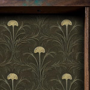 Deep Olive Floral Art Nouveau Drawer Liner, Peel and Stick or Paper shelf liner contact paper for drawers, Vintage Contact Paper