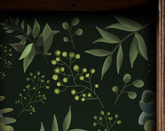 Dark Fern Drawer Liner, Peel and Stick or Paper shelf liner contact paper for drawers, Vintage Contact Paper, Botanical Shelf Liner
