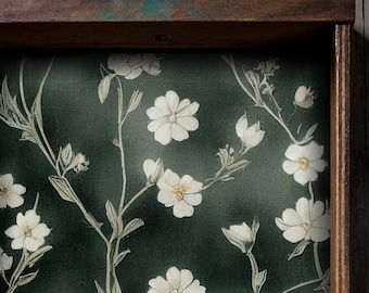 Groene vintage bloemenladevoering, Peel-and-Stick of papieren plankvoering Vintage contactpapier voor laden, groene bloemen plankvoering