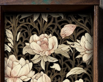 Vintage Peony Blooms Floral Drawer Liner, Peel and Stick or Paper shelf liner contact paper for drawers, Botanical Vintage Contact Paper