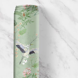 Green Crane Chinoiserie Drawer Liner, Peel and Stick or Paper shelf liner contact paper for drawers, Vintage Chinoiserie Contact Paper image 9