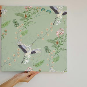 Green Crane Chinoiserie Drawer Liner, Peel and Stick or Paper shelf liner contact paper for drawers, Vintage Chinoiserie Contact Paper image 13