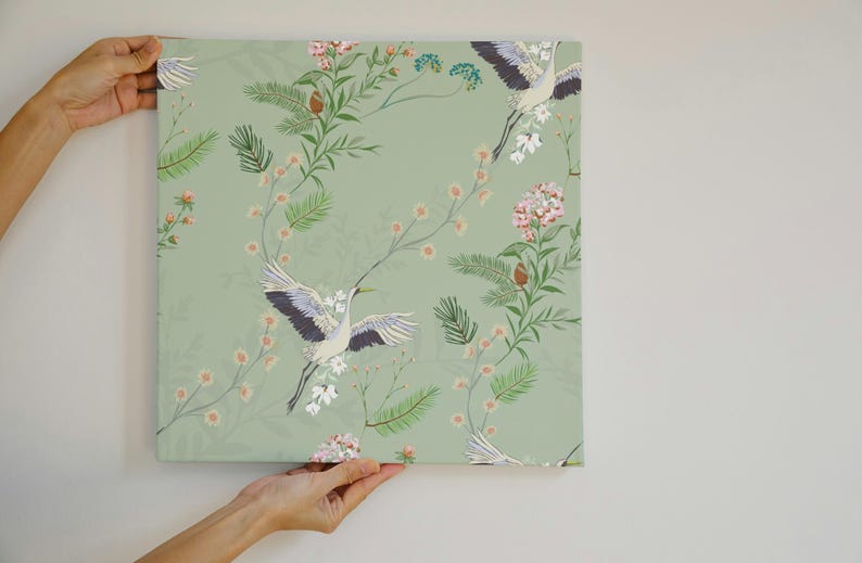 Green Crane Chinoiserie Drawer Liner, Peel and Stick or Paper shelf liner contact paper for drawers, Vintage Chinoiserie Contact Paper image 13
