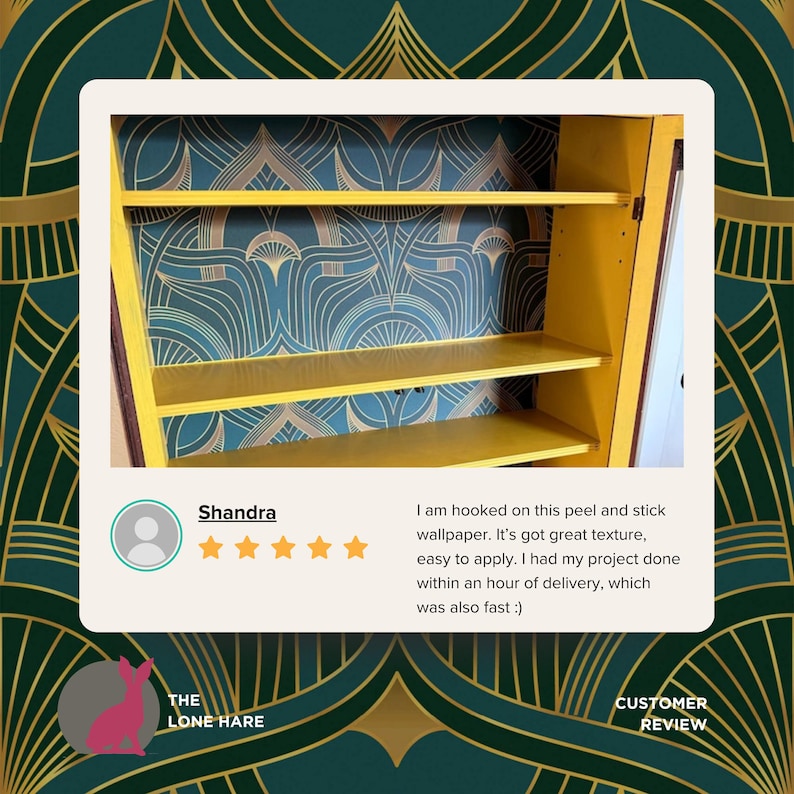 Geometrische groene art-deco ladevoering, Peel-and-Stick of papieren plankvoering contactpapier voor laden, vintage contactpapier, plankvoering afbeelding 7
