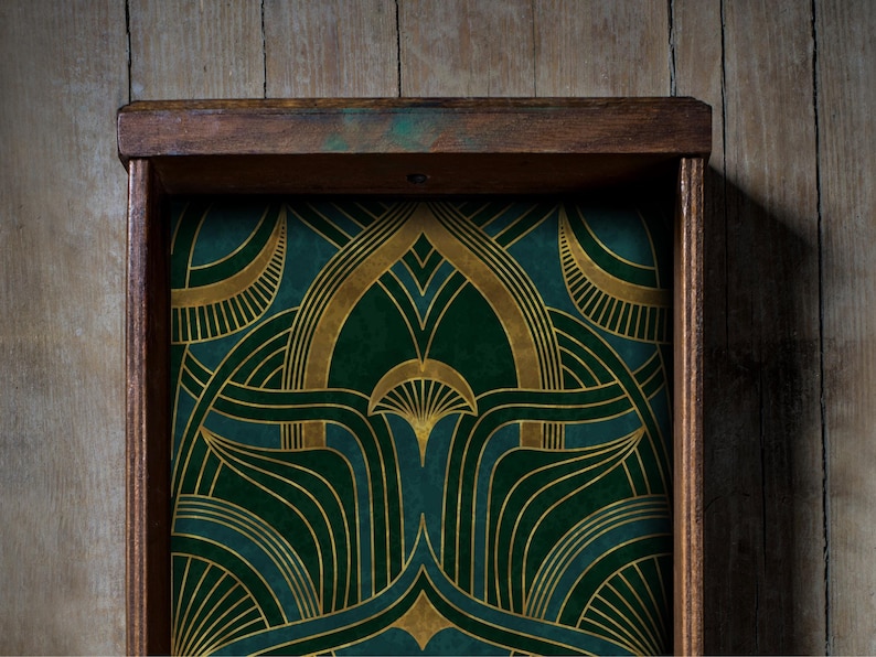 Geometric Green Art Nouveau Peel and Stick fabric drawer liner for furniture adhesive shelf liner peel and stick contact paper for drawers