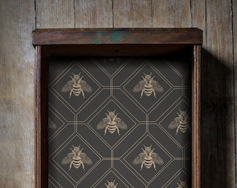 Revêtement de tiroir en tissu Art déco abeille pour meubles, revêtement d'étagère en tissu adhésif non parfumé, revêtement de tiroir décoratif