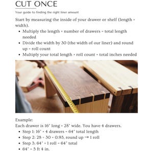 Person measuring a wooden drawer to determine the right amount of vintage contact paper needed. Educational image from The Lone Hare showing how to size vintage drawer liners and vintage shelf liners for drawers or shelves. Ideal for home DIY, refinishing, or cabinet upgrades. Retro contact paper installation made simple — measure accurately for a polished, professional finish in any room.