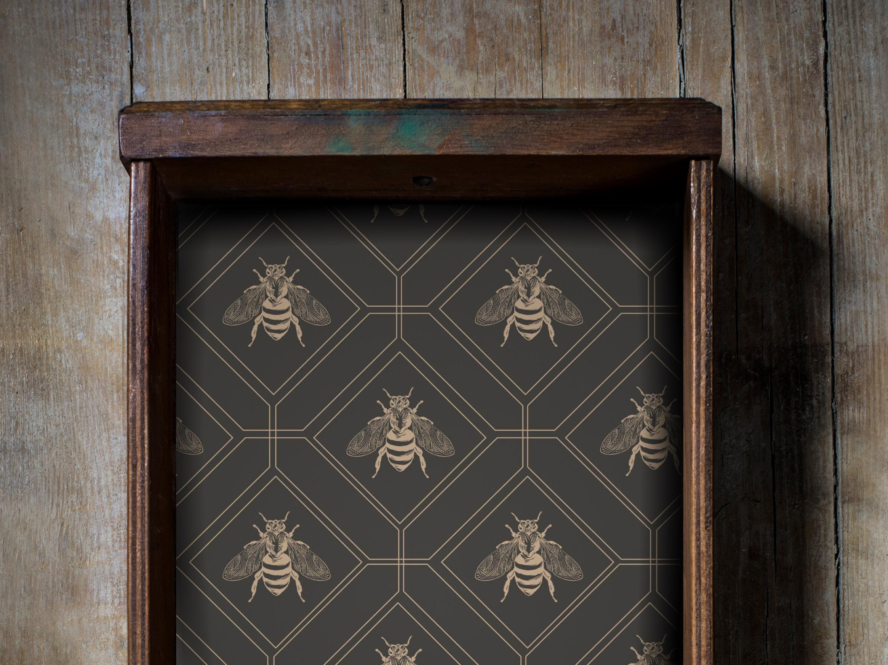 Grey Art Deco Bee drawer liner for furniture, bee shelf liner for drawers, bee contact paper bee peel and stick contact paper art deco