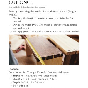 Hands measuring a wooden drawer with a tape measure for accurate sizing before applying vintage contact paper. Step-by-step guide for calculating how much vintage drawer liner or vintage shelf liner is needed for drawers and shelves. Ideal for DIY home décor, furniture refinishing, and retro contact paper installation with precision and style.