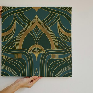 Geometrische groene art-deco ladevoering, Peel-and-Stick of papieren plankvoering contactpapier voor laden, vintage contactpapier, plankvoering afbeelding 5