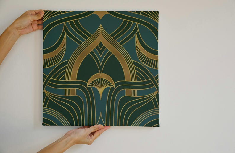 Geometrische groene art-deco ladevoering, Peel-and-Stick of papieren plankvoering contactpapier voor laden, vintage contactpapier, plankvoering afbeelding 5
