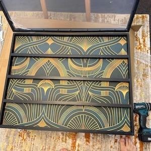 Customer Photo of green geometric art nouveau peel and stick drawer liner