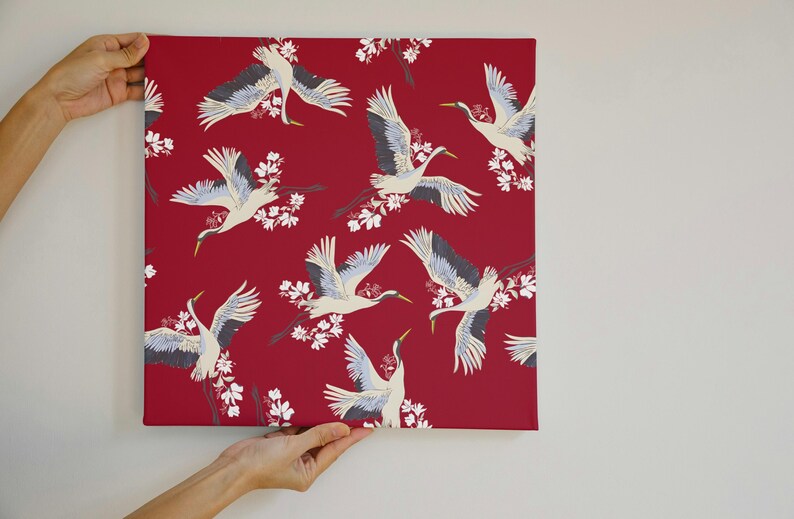 Red Crane Chinoiserie Drawer Liner, Peel and Stick or Paper shelf liner contact paper for drawers, Vintage Chinoiserie Contact Paper image 9