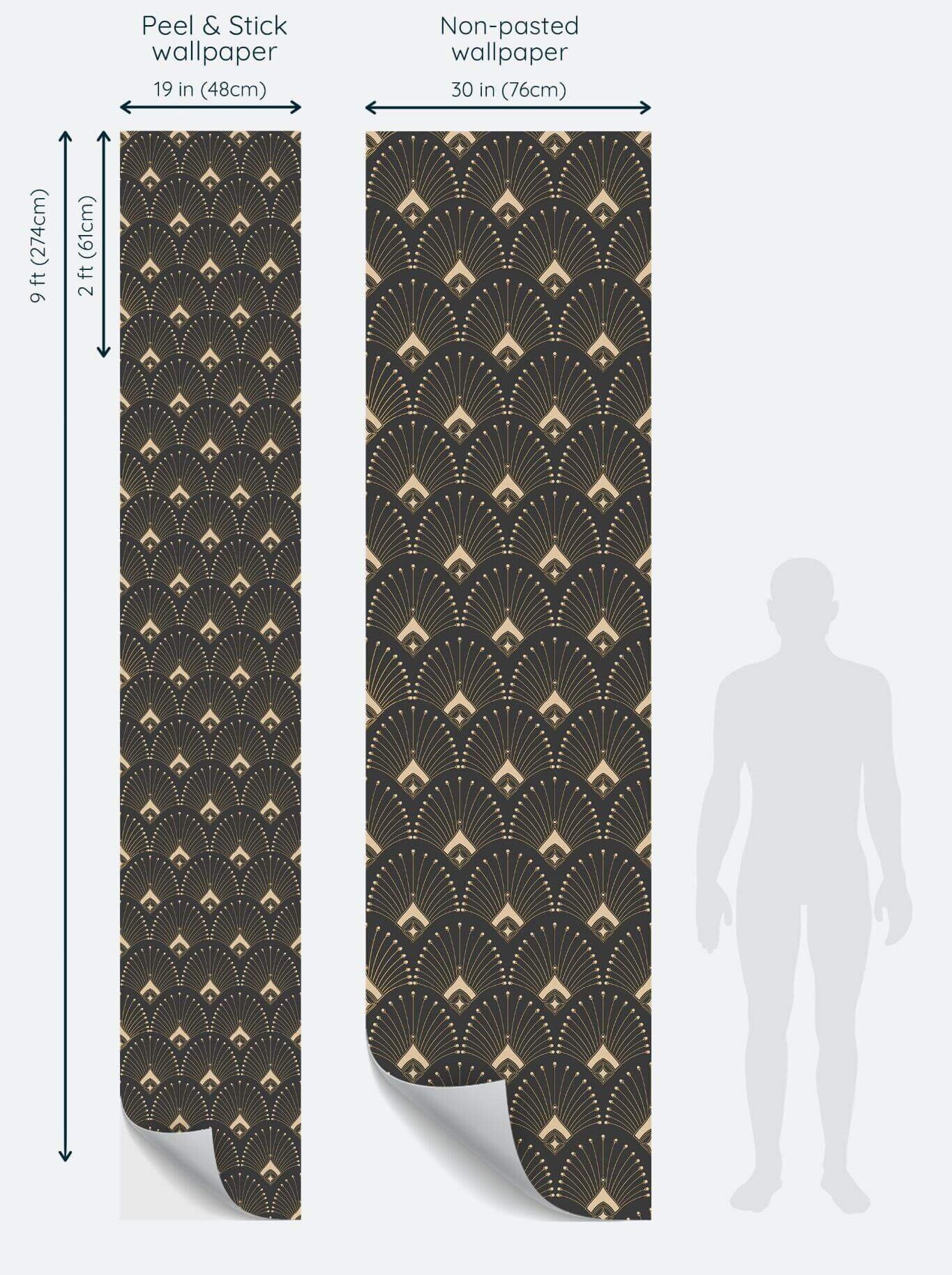 Art Deco Gold Fan Peel and Stick Fabric Drawer Liner for Furniture