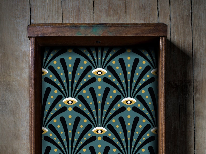 Art Deco Eyes Peel and Stick fabric drawer liner for furniture, adhesive fabric shelf liner peel and stick, decorative drawer liner