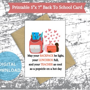 Carte de rentrée scolaire, téléchargement instantané, carte de motivation pour enfants, cadeau pour enfants, carte de vœux du premier jour d’école