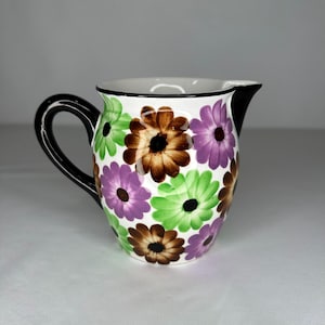 Vintage MCM GES GESCH - German Handpainted Floral Stoneware Pitcher/Creamer