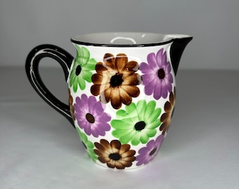 Vintage MCM GES GESCH - German Handpainted Floral Stoneware Pitcher/Creamer