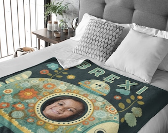 Kids Photo Submarine Blanket | Custom Photo Fish Blanket | Kids Sea Lover Blanket | Baby Photo Sub Blanket | Personalized Fish Throw Blanket