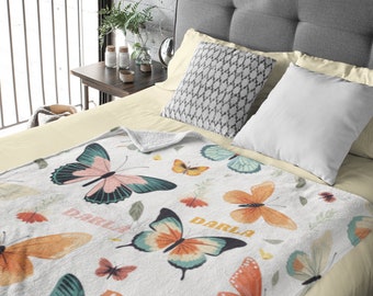 Kids Name Butterfly Blanket | Custom Name Butterfly Blanket l Baby Name Butterfly Blanket | Personalized Butterfly Throw Blanket l Boho