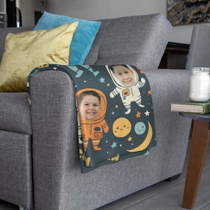 Custom Astronaut Blanket | Custom Face Blanket | Kid Face Blanket | Kids Space Throw Blanket | Personal Astronaut Blanket | Kid Name Blanket