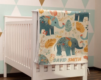 Personalized Plush Blanket for Kids! l Personalized Name l Happy Animal l Custom Name Blanket l Cute Elephant Baby Blanket l Unique l Boho