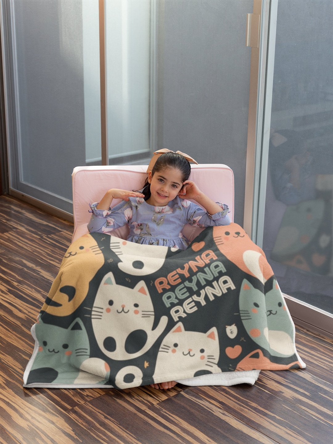 Kids Name Cat Blanket Custom Name Kitten Blanket Kids Cat Lover Blanket