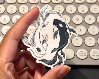 Eternal Dance clear matte sticker | koi fish, balance, yin and yang, nature, pen and ink, decal, drawing, minimalist