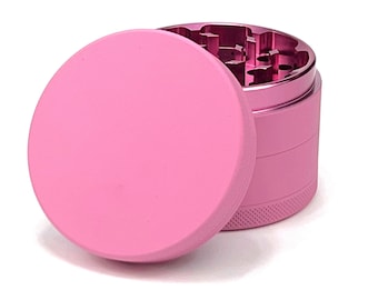 Herb Grinder with Catcher with pink matte finish outside and pink anodized aluminum inside 2.5" cute girly herb grinder pink on pink-+