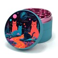 Herb Grinder with Catcher Many Grinder Color Options with Optional Matching Rolling Tray 2.5" herb grinder trippy space cat design