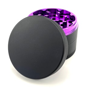 Herb Grinder with Catcher in matte black with anodized colors inside purple pink blue red green gold 2.5&quot; cute girly herb grinder