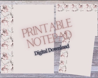 Floral, Simple, Unlined, Memo, Notepad, Instant Download, Printable Stationary