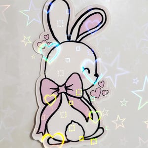 Holographic Bunny Sticker, Bunny Stickers, Holographic Stickers, Cute Bunny Sticker, Coquette Bunny Sticker, Water Bottle Stickers