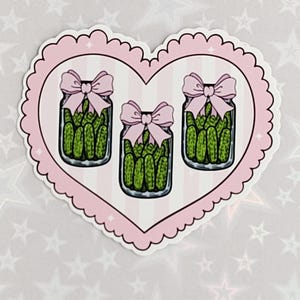 Adesivo per barattolo di sottaceti "Coquette" rosa, adesivo a forma di cuore "Coquette" rosa, adesivo per barattolo di sottaceti, adesivi "Coquette", adesivi per amanti dei sottaceti, adesivi carini