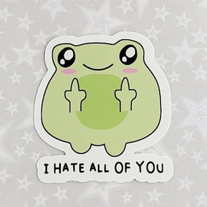 Frog Stickers, Cute Frog Sticker, Funny Frog Stickers, I Hate All Of You Frog Sticker, Waterproof Stickers, Cheap Stickers, Funny Stickers