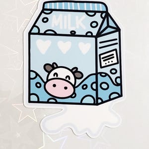 Milk Carton Sticker, Cute Cow Sticker, Kawaii Cow Art, Kawaii Milk Carton, Dairycore Sticker, Milk Stickers, Cute Milk Bottle Stickers