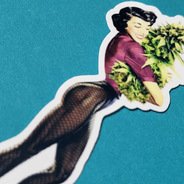 Cannabis Pin Up Sticker, Vintage Pin Up, Weed
